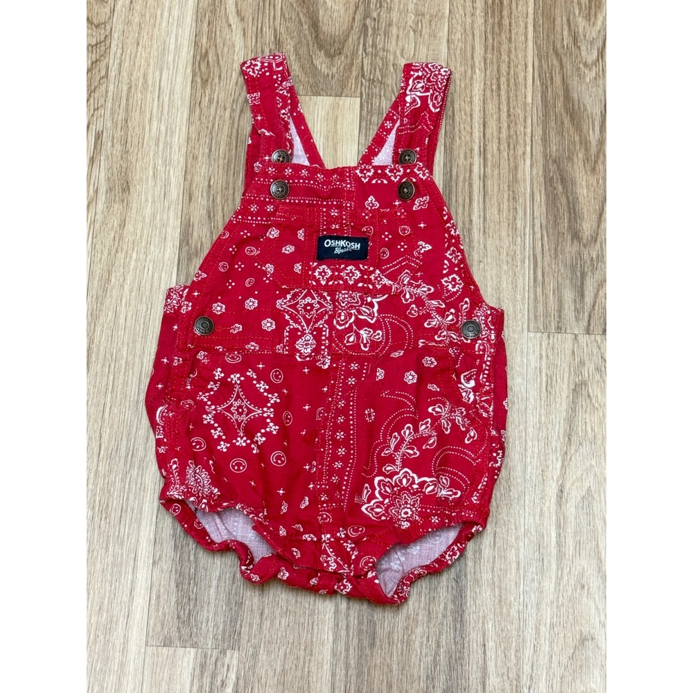 OshKosh Bgosh Baby Red Bandana Paisley Bubble Overalls Shortalls 9 Months